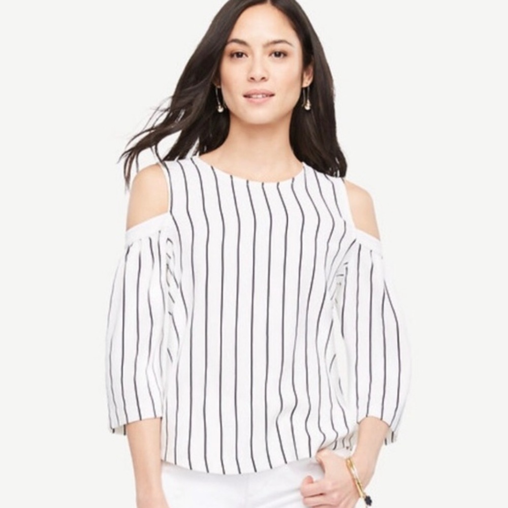 Striped Ann Taylor cold shoulder top, XXS petite